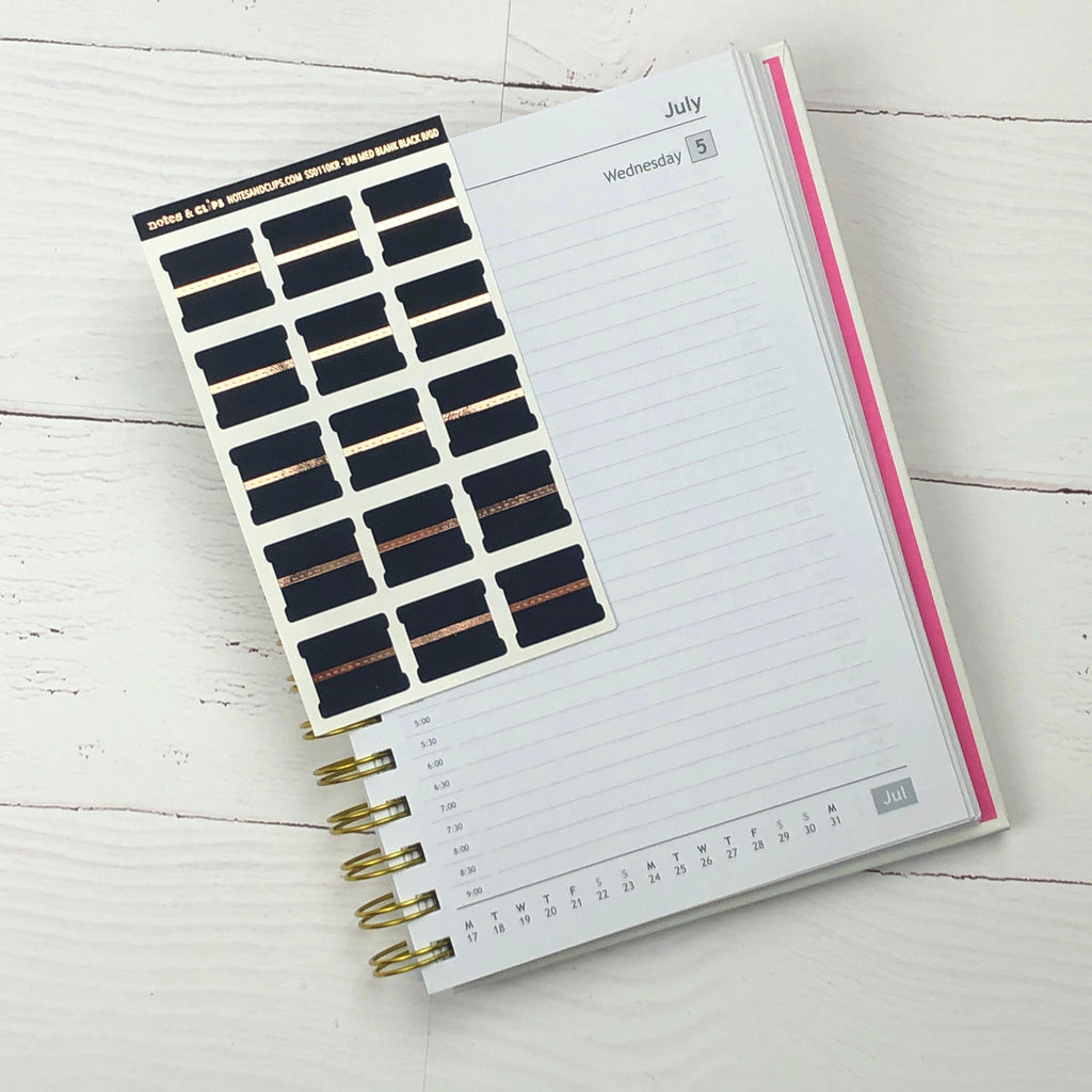 Blank Tab Stickers - Black with Foil trim