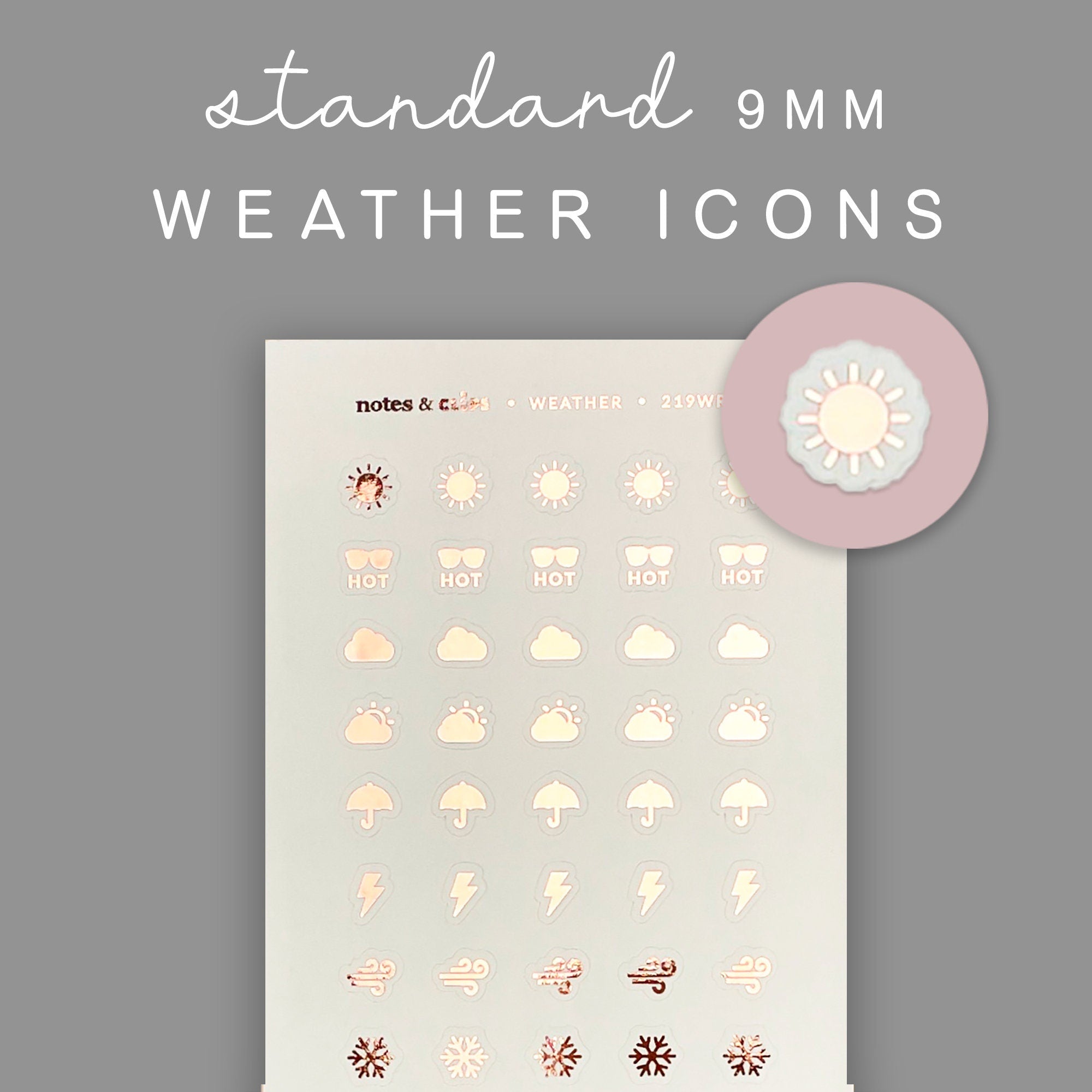 Foiled Weather Planner Stickers: 40 Icon Stickers (9mm)