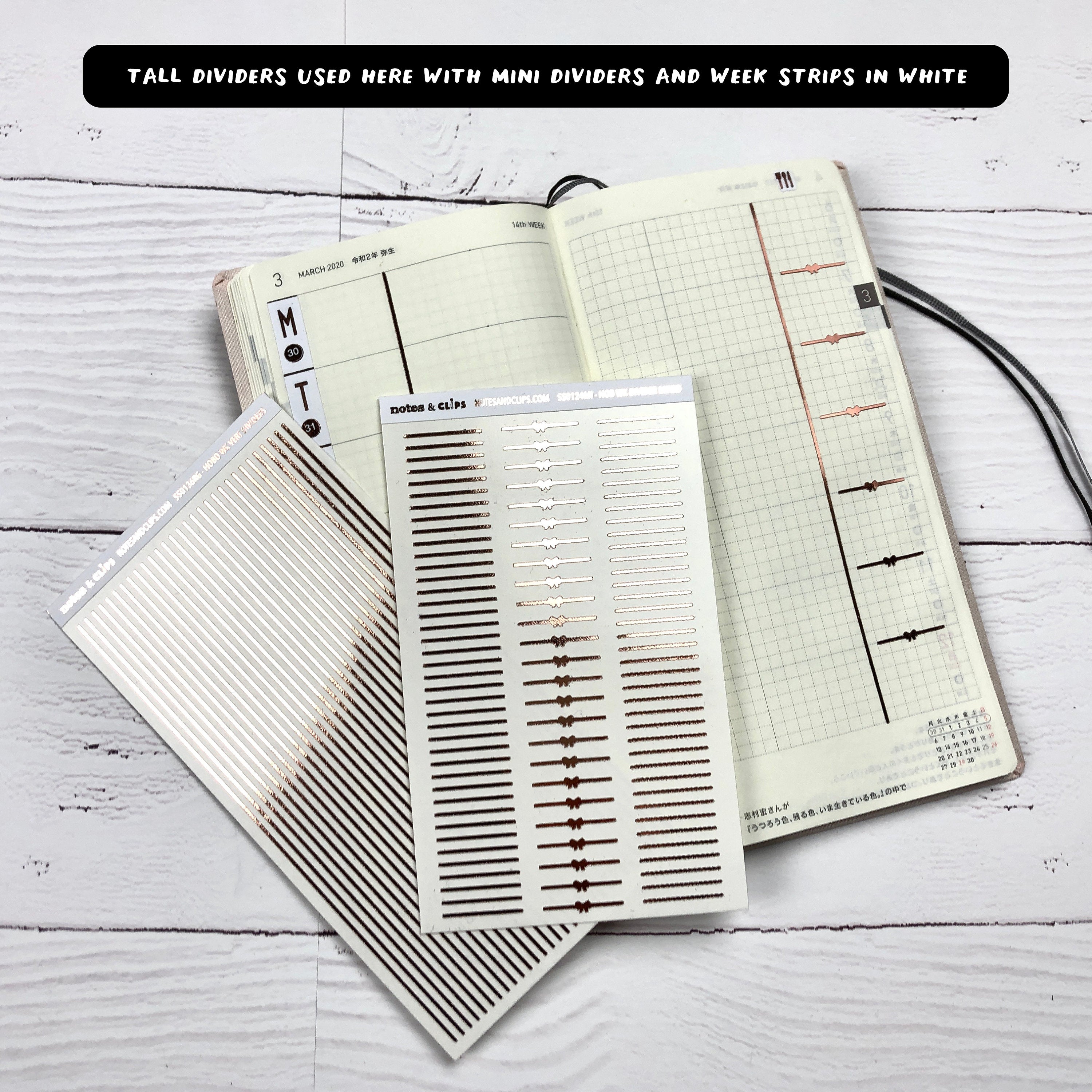 Foiled Hobonichi Weeks Divider Stickers: Slim Vertical Strips