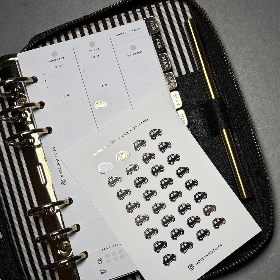 Gold Foil Car Planner Stickers: Functional Mini Icons