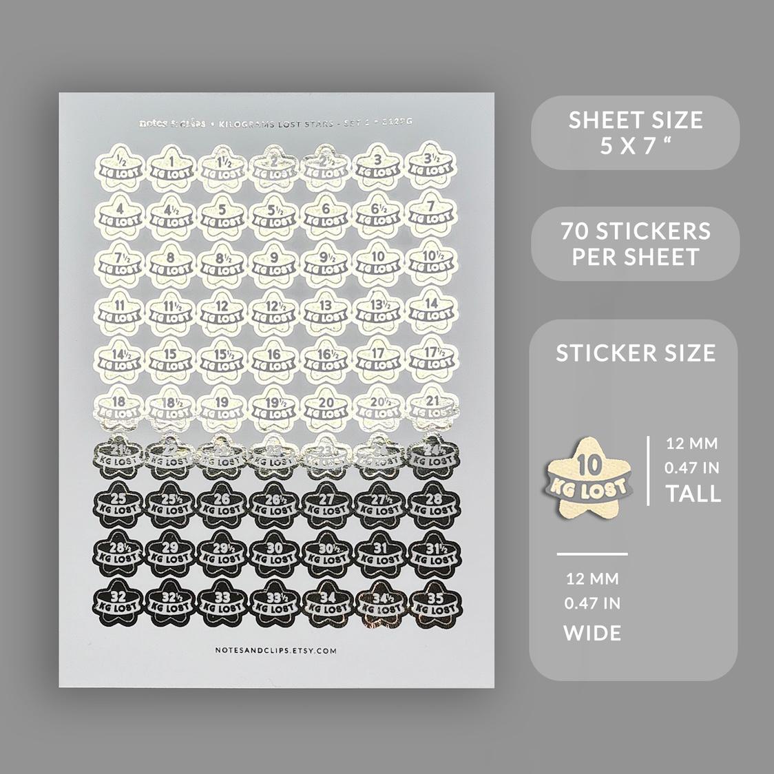 Foiled Weight Loss Stickers – Kgs Lost Star Tracker 0.5kg - 35kg