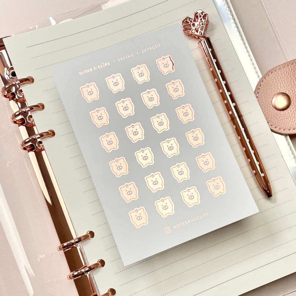 Foiled Piggy Bank Planner Stickers: Savings Tracker Icons