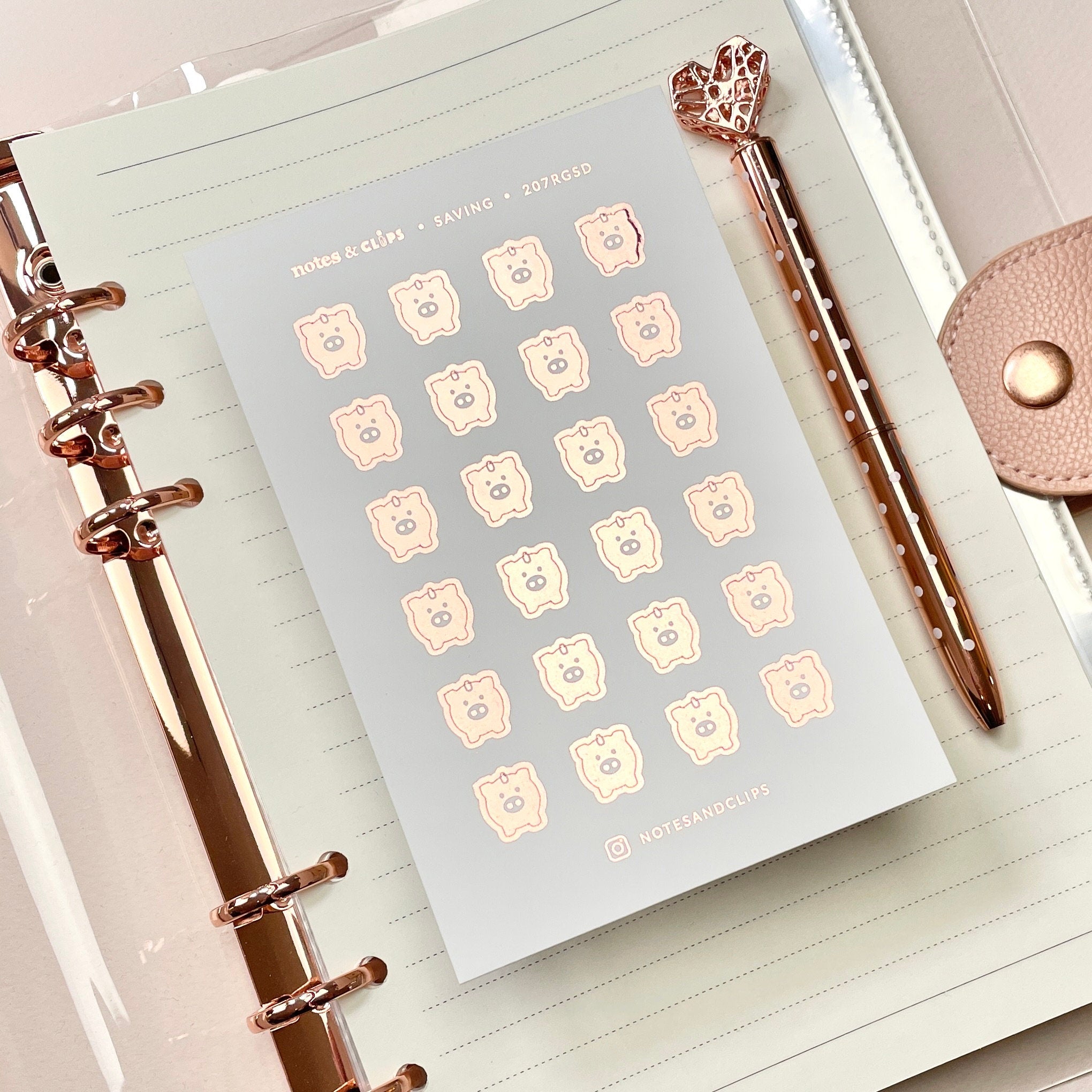 Foiled Piggy Bank Planner Stickers: Savings Tracker Icons