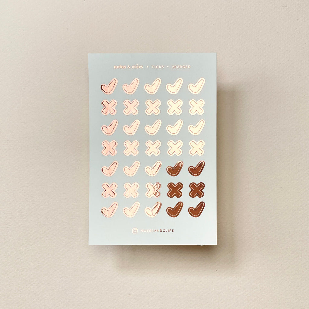 Foiled Tick & Cross Planner Stickers: Bujo Task Icons