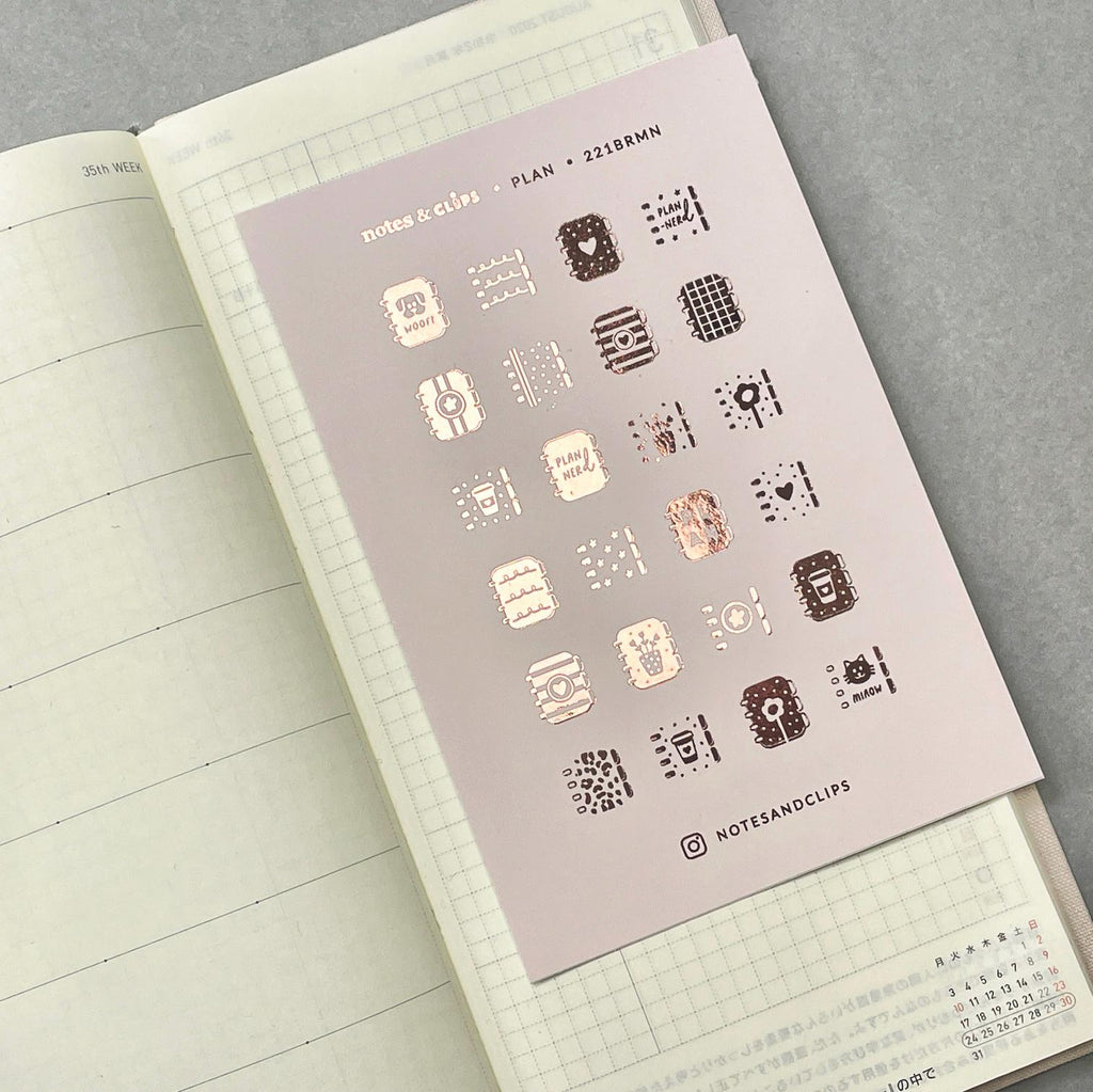 Blush Foiled Planner Time Stickers: Mini Planner Icons