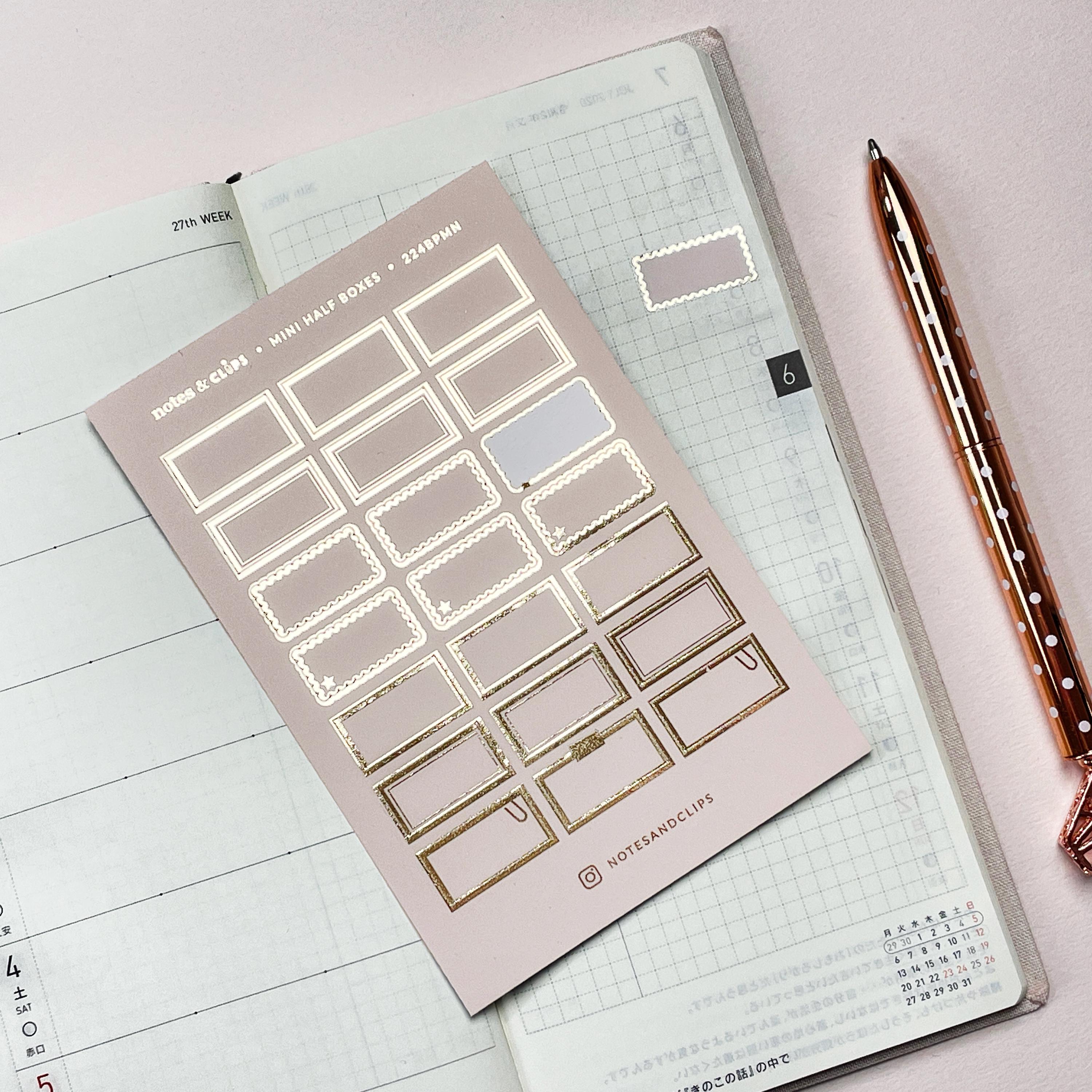 Blush Pink Foiled Mini Half Box Planner Stickers: Hobonichi Weeks
