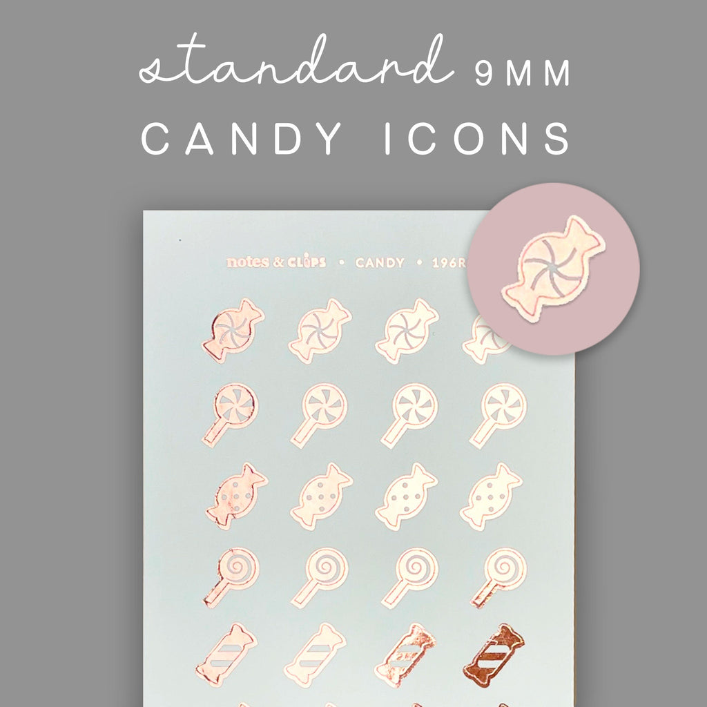 Foiled Candy Planner Stickers: Decorative Icon Stickers