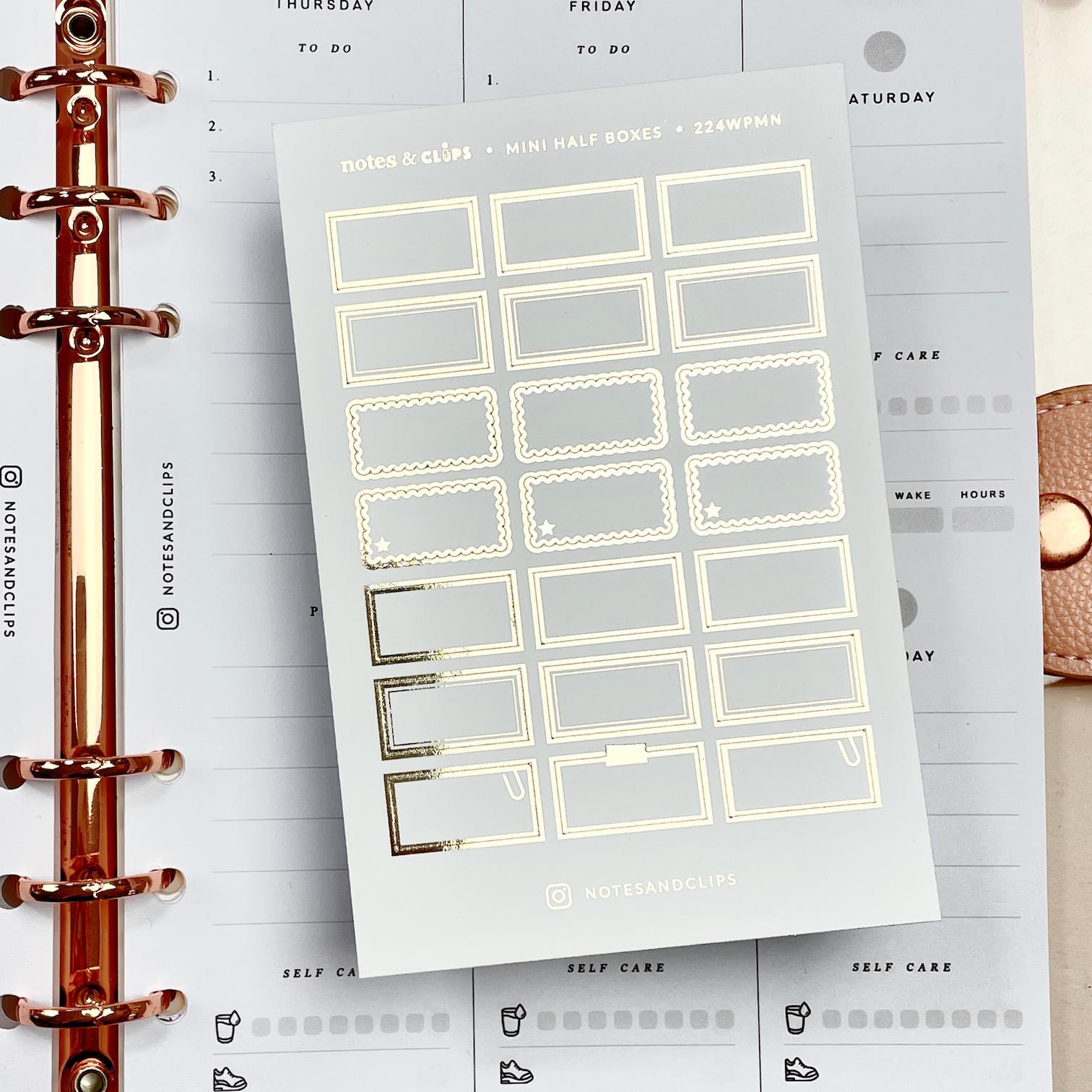 Blush Pink Foiled Mini Half Box Planner Stickers: Hobonichi Weeks