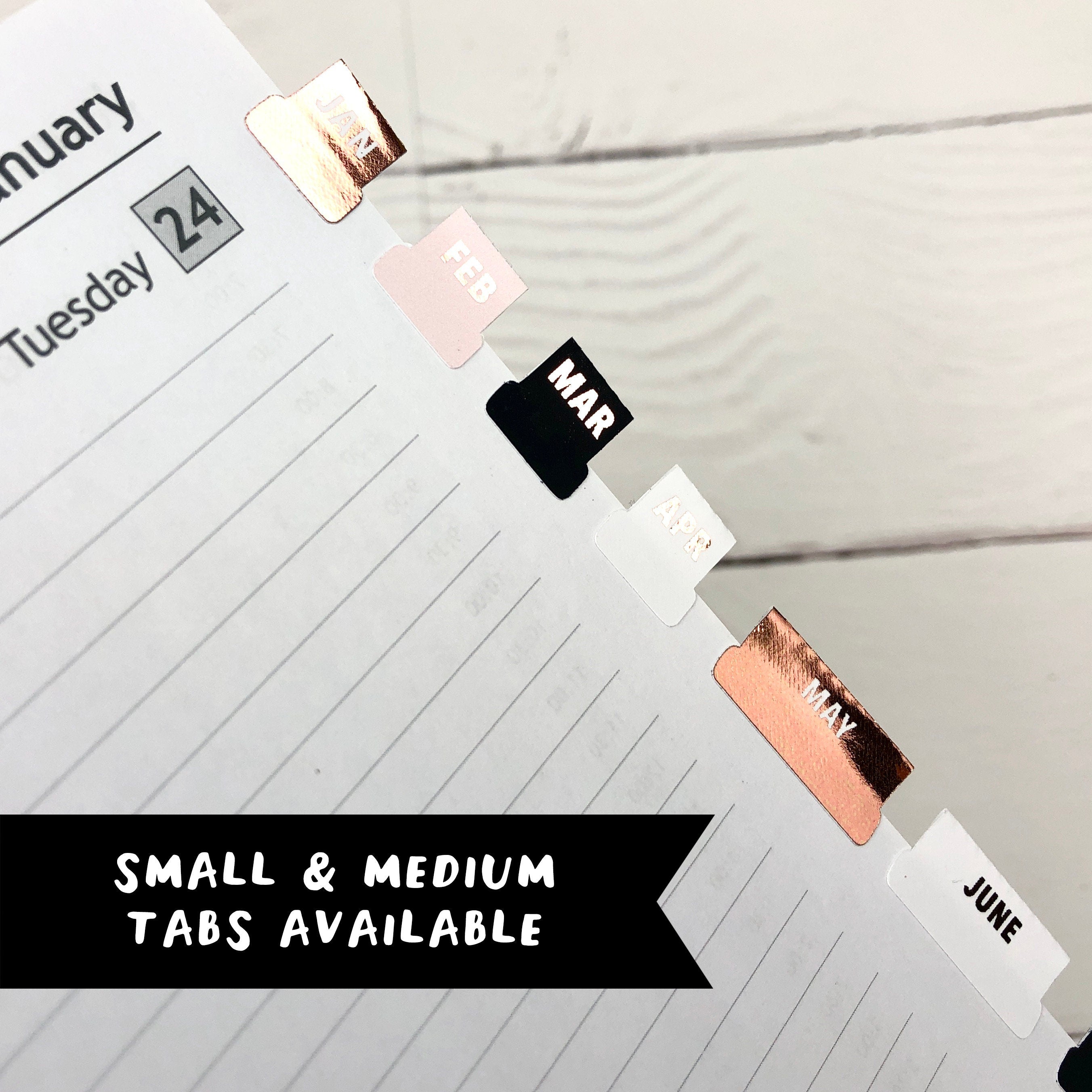 Foiled Monthly Tab Stickers: White Planner Tabs