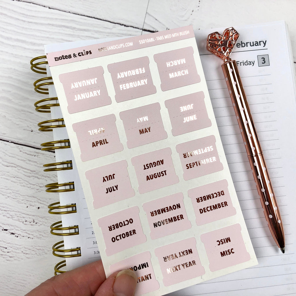 Blush Foiled Medium Tab Stickers