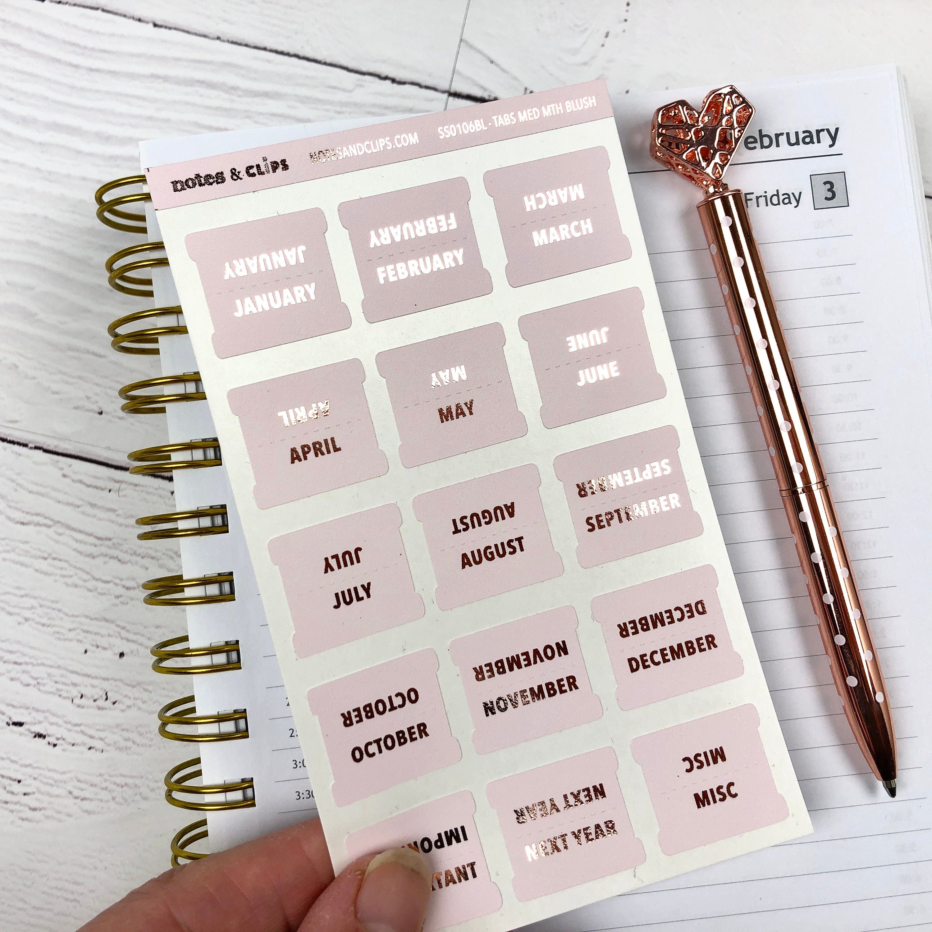 Blush Foiled Medium Tab Stickers