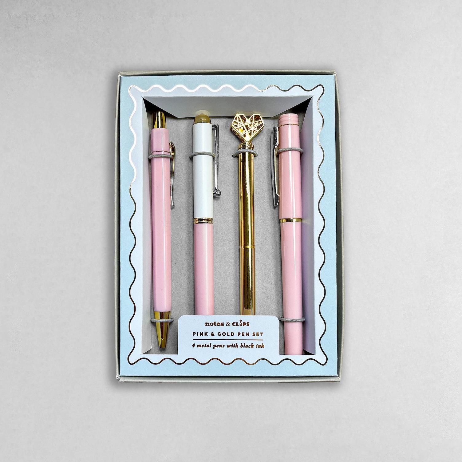 Pink and Gold Pen Gift Set - 4 Black Ink Pens