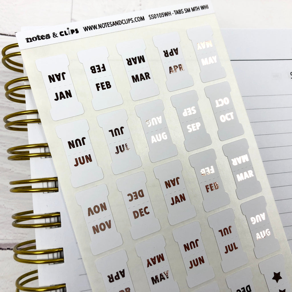 White Foiled Small Monthly Tabs
