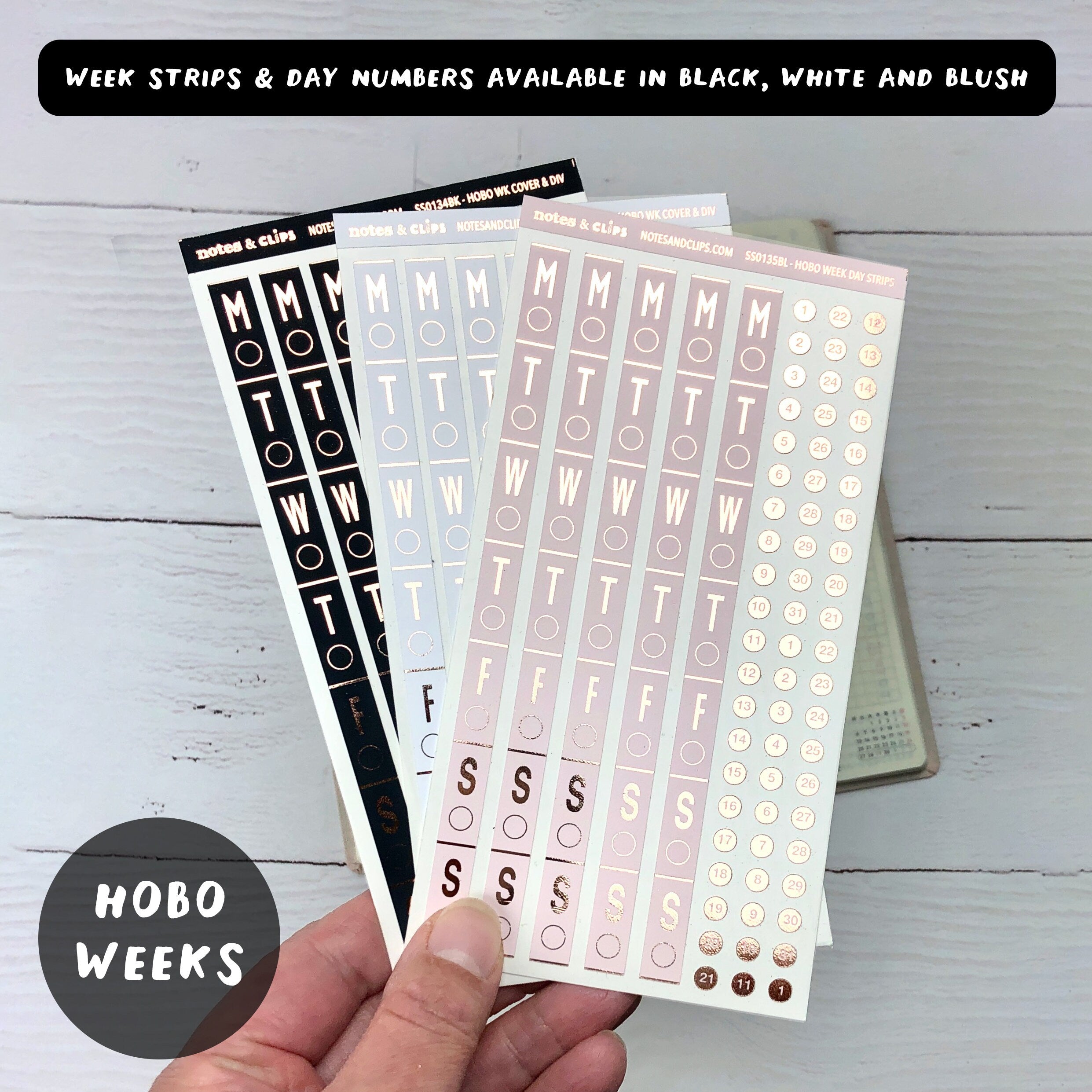 Hobonichi Weeks Foiled Day & Date Stickers: Blush Planner Stickers