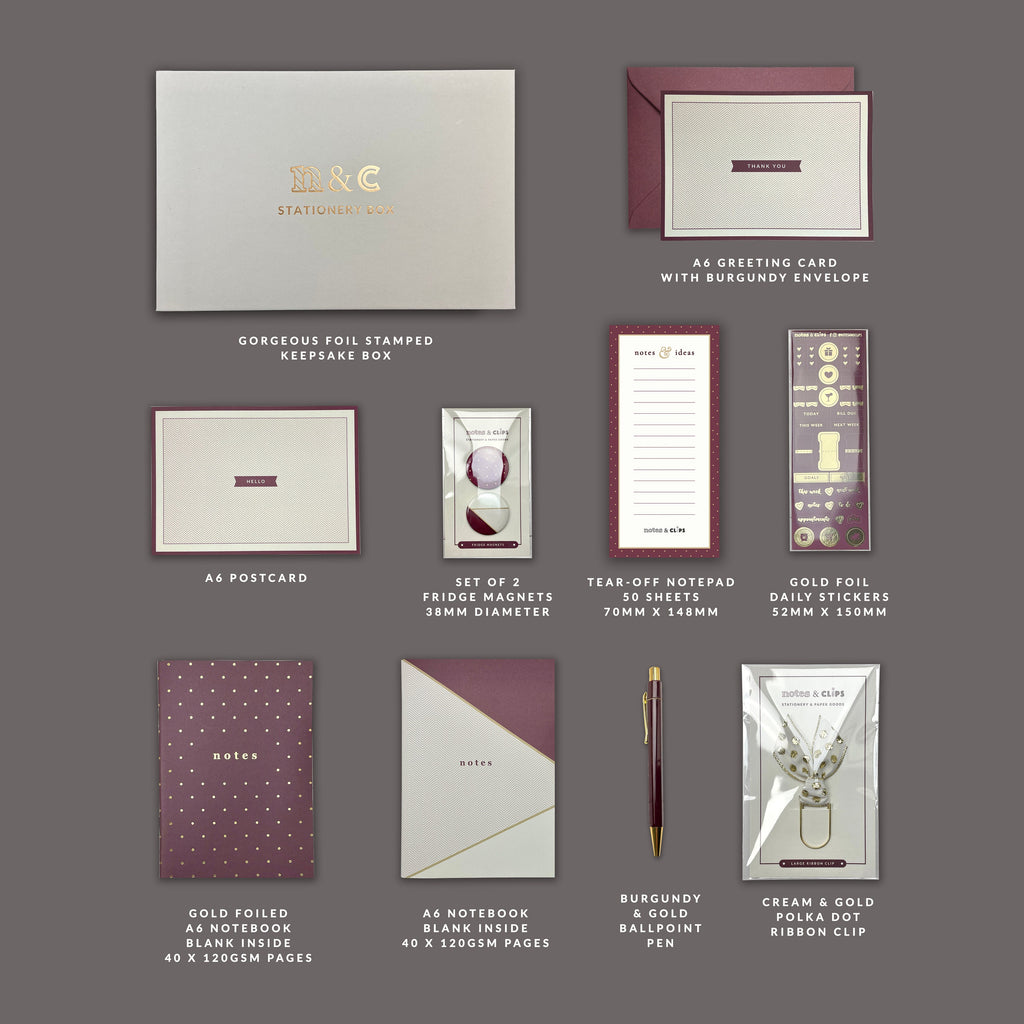 Stationery Box - Cream and Burgundy - Letterbox Gift