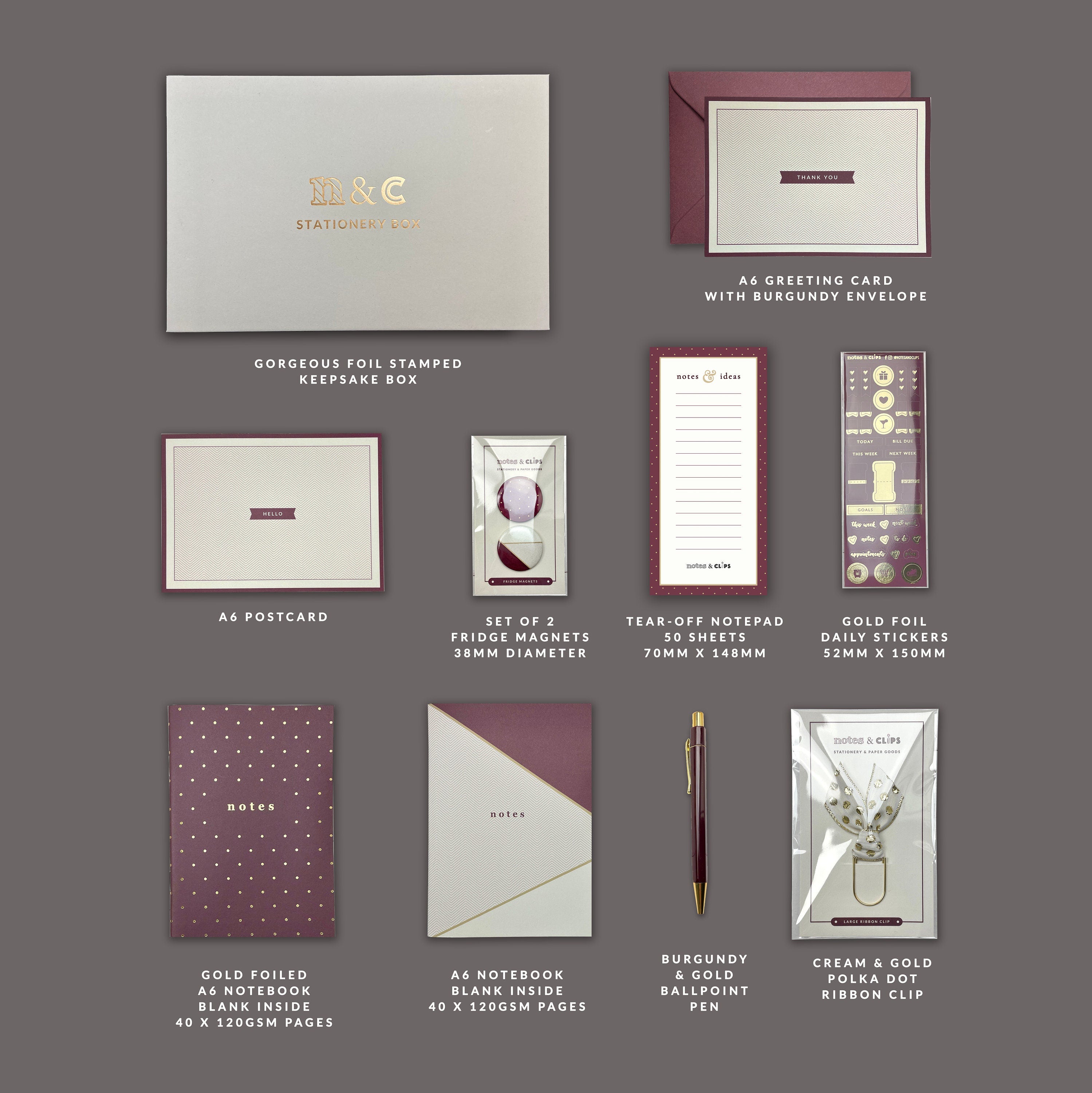 Stationery Box - Cream and Burgundy - Letterbox Gift