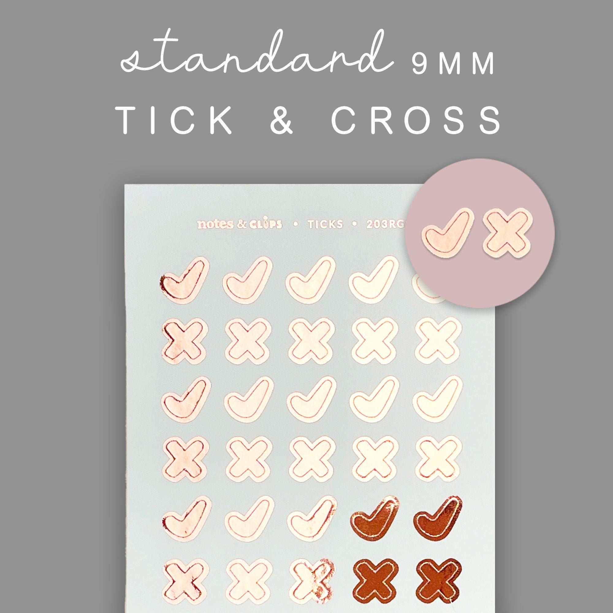 Foiled Tick & Cross Planner Stickers: Bujo Task Icons