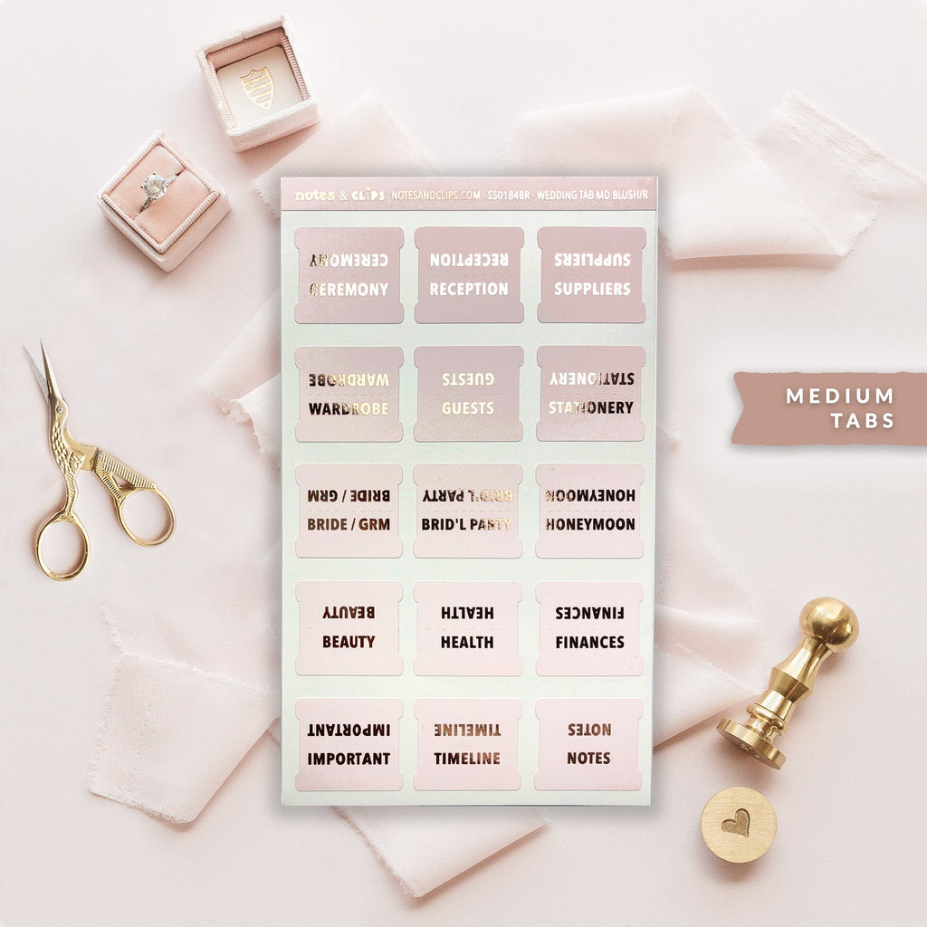 Foiled Wedding Planner Tabs: Ceremony, Reception, Guests