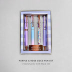 Purple and Rose Gold Pen Gift Set - 4 Black Ink Pens