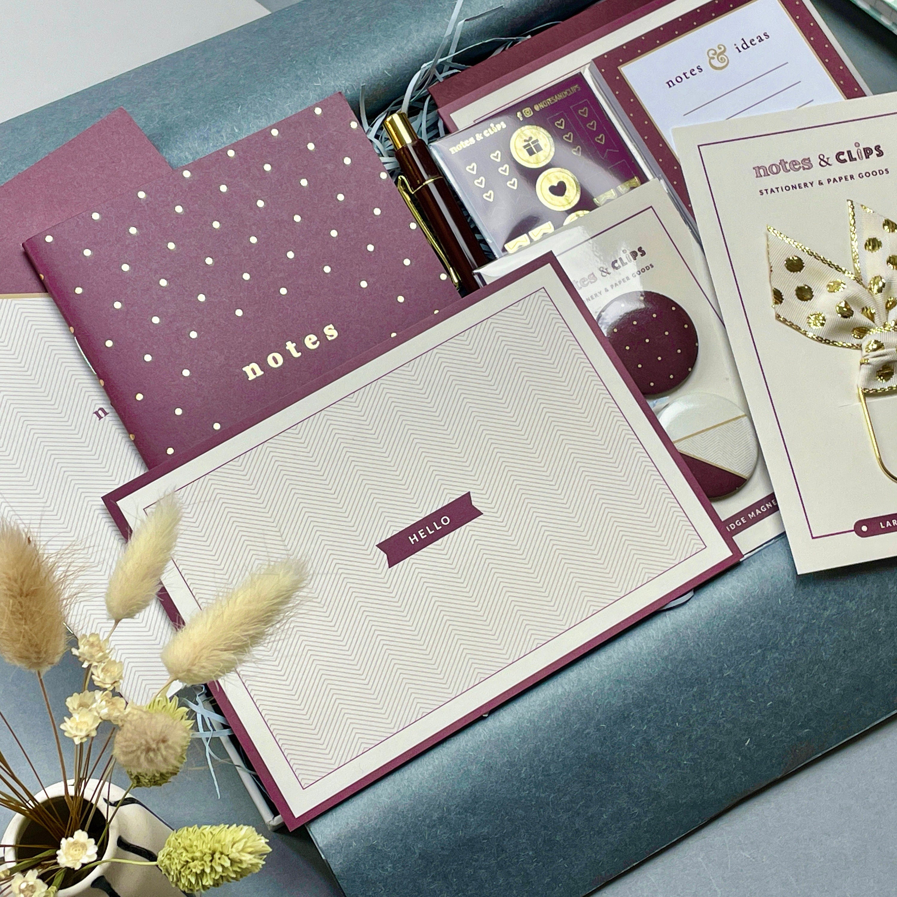 Stationery Box - Cream and Burgundy - Letterbox Gift