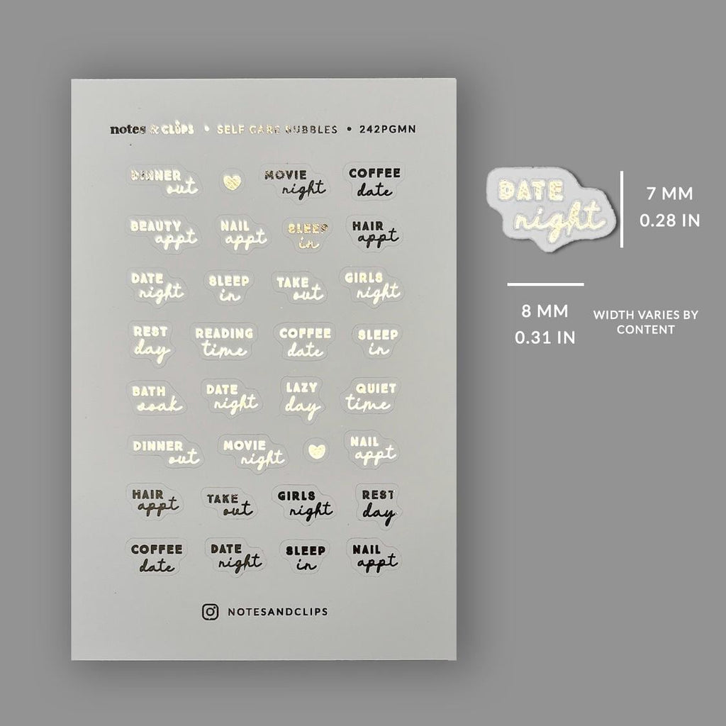 Self Care Planner Stickers: Gold Foil Script Stickers