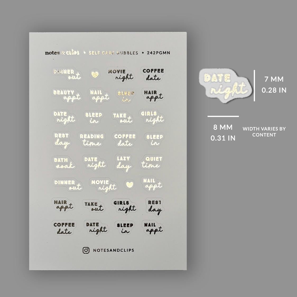 Self Care Planner Stickers: Gold Foil Script Stickers