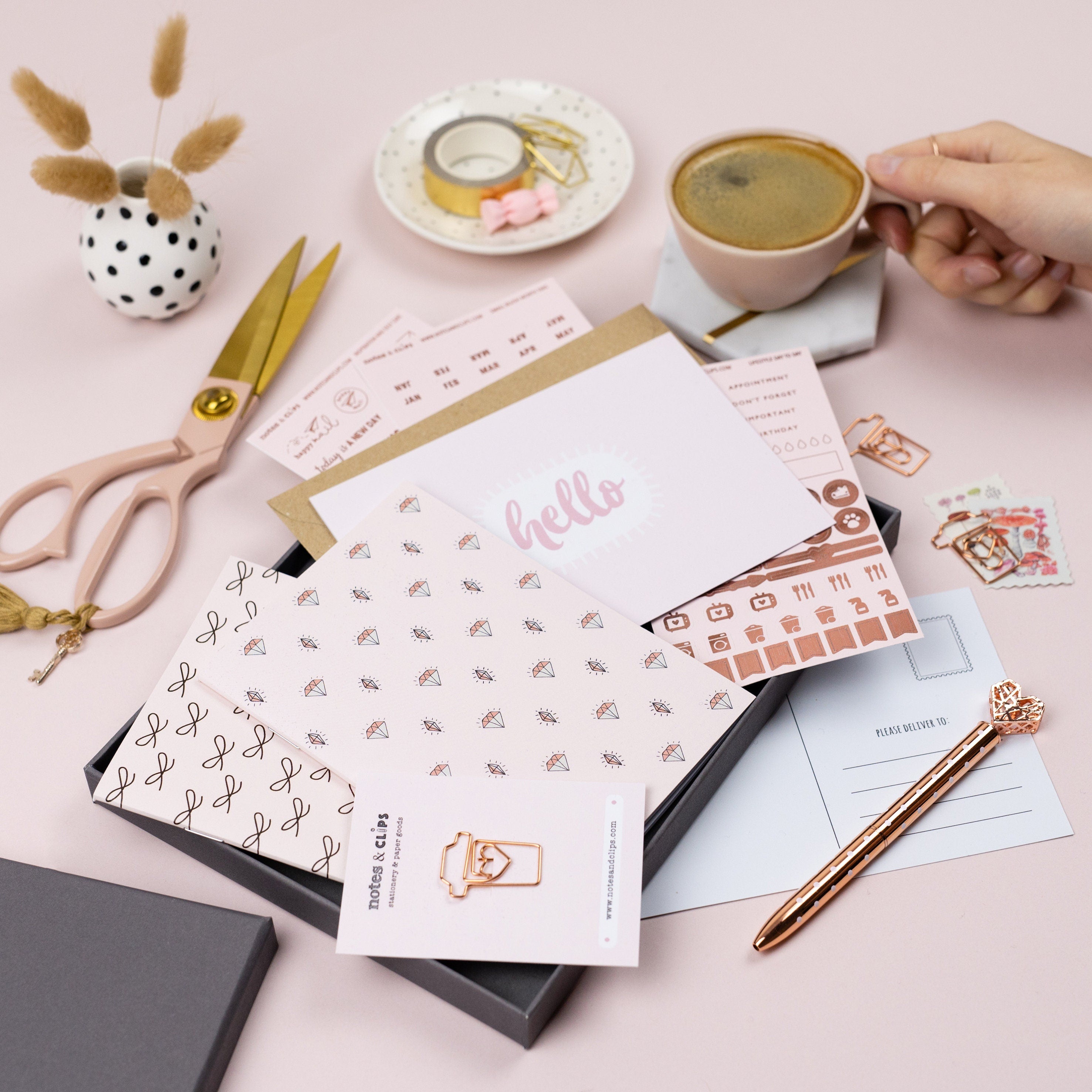 Blush Pink Stationery Set: Rose Gold Accents, Letterbox Gift