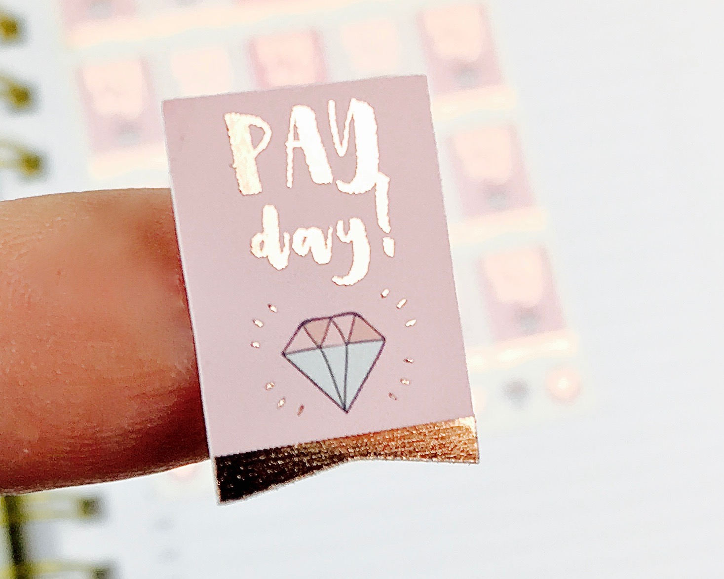 Rose Gold Foil Pay Day Planner Stickers: Blush Pink Flags