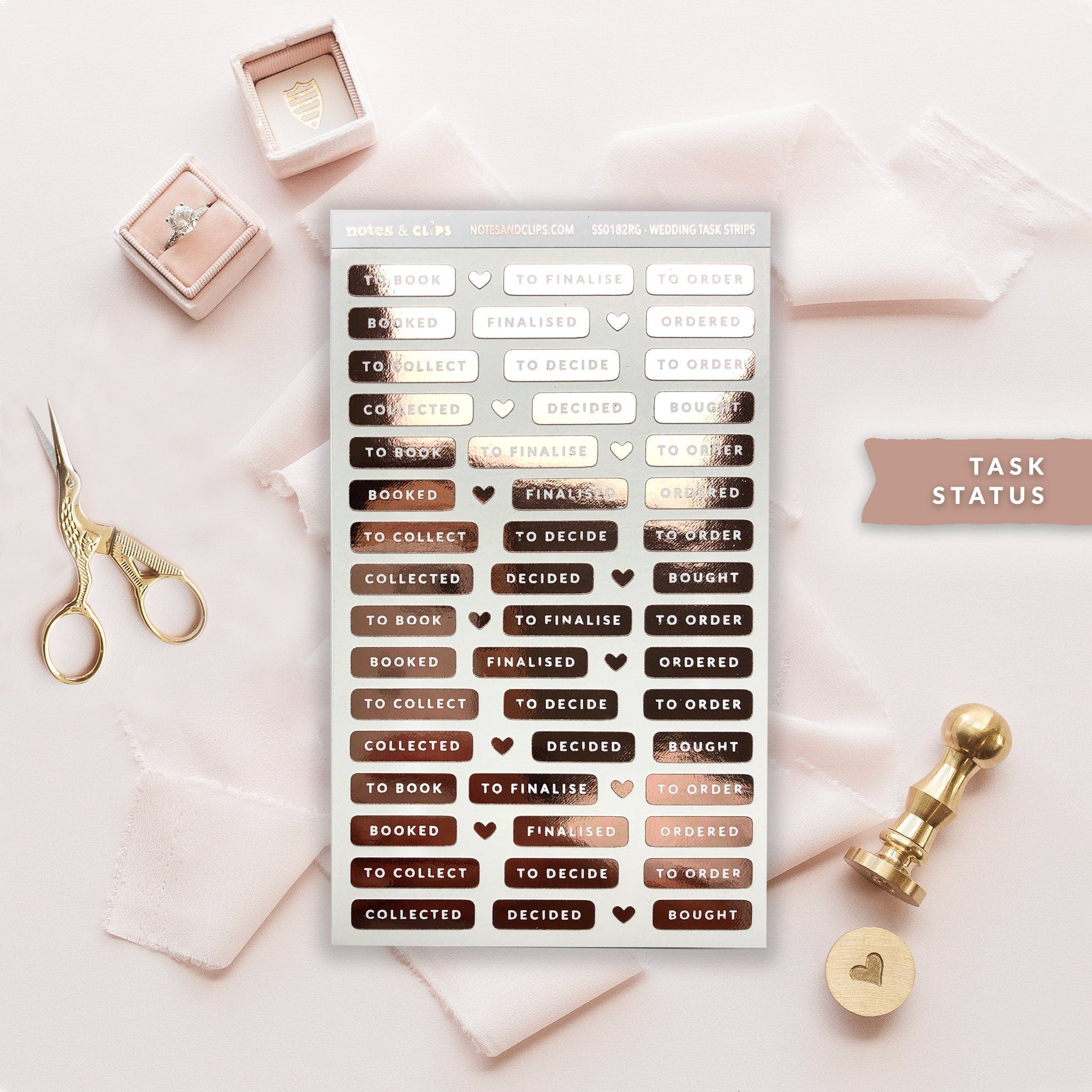 Foiled Wedding Planning Stickers: Task Status Labels