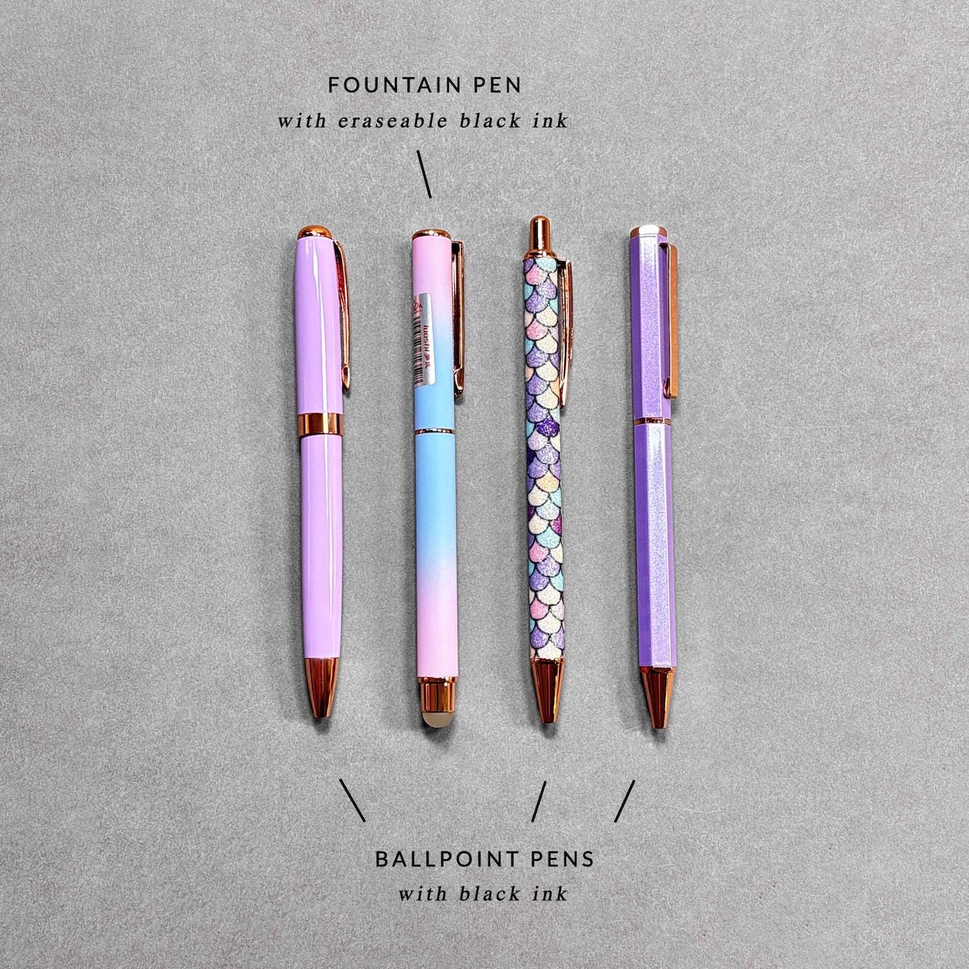 Purple and Rose Gold Pen Gift Set - 4 Black Ink Pens