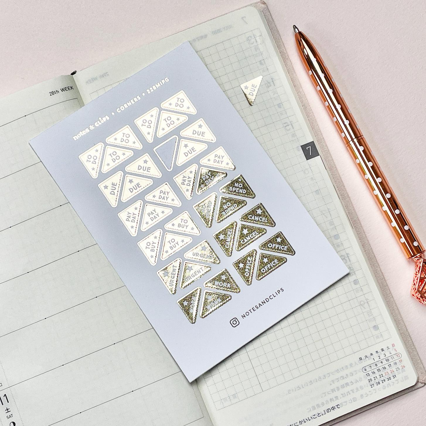 Mini Task Corner Stickers: Foiled Planner Reminders