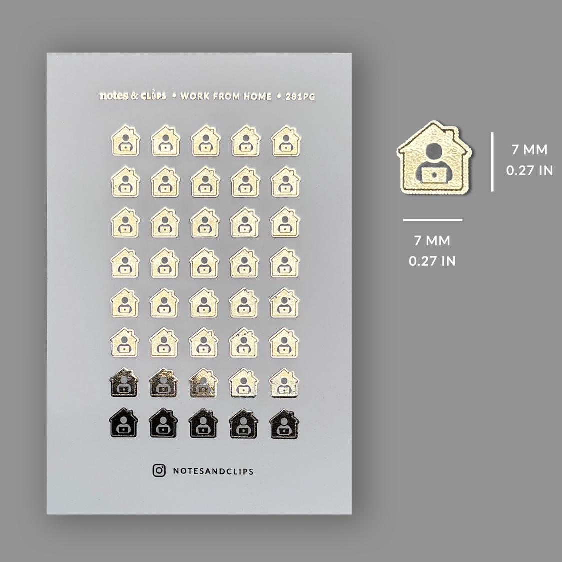 Foiled Work From Home Planner Stickers: Mini Icon Stickers