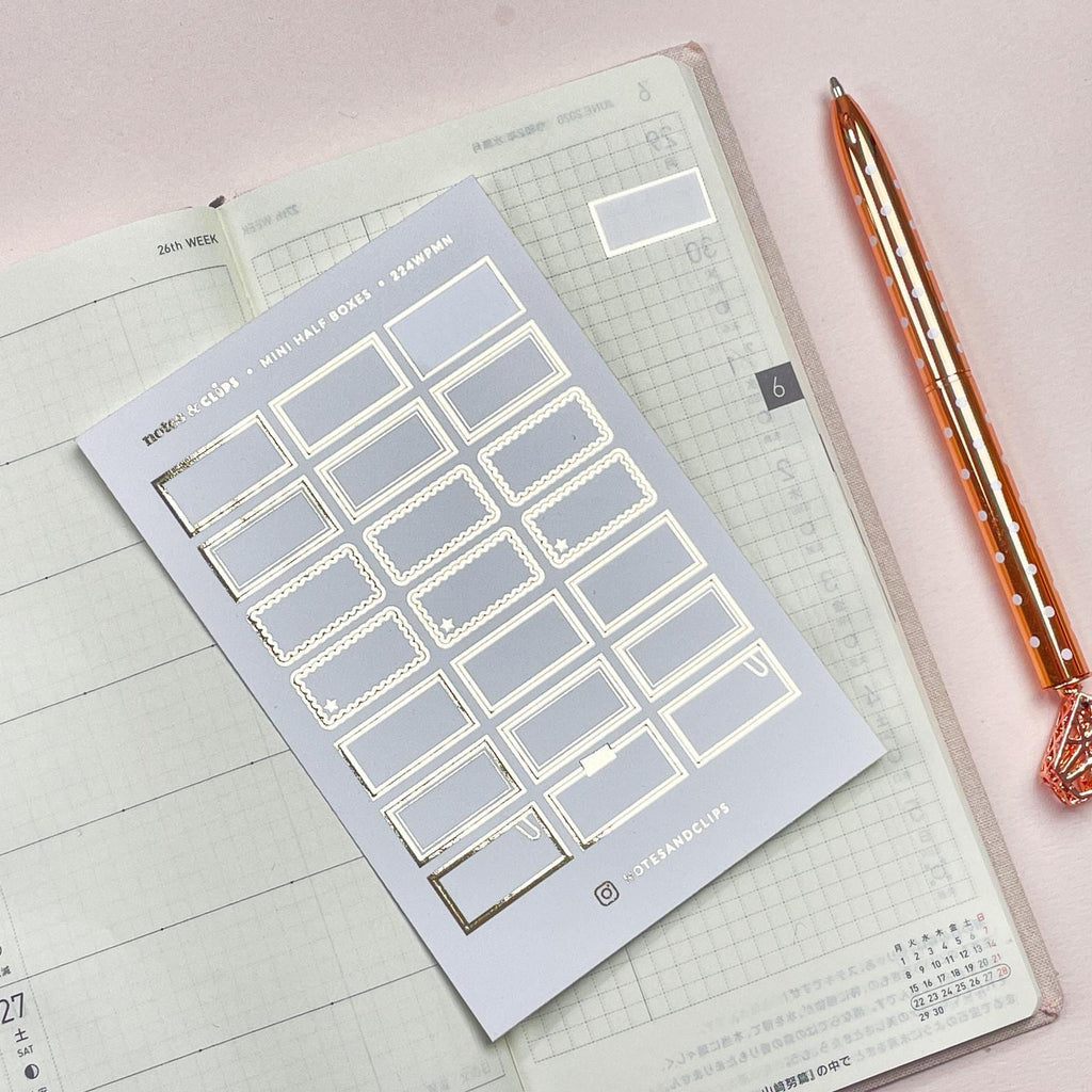 Blush Pink Foiled Mini Half Box Planner Stickers: Hobonichi Weeks