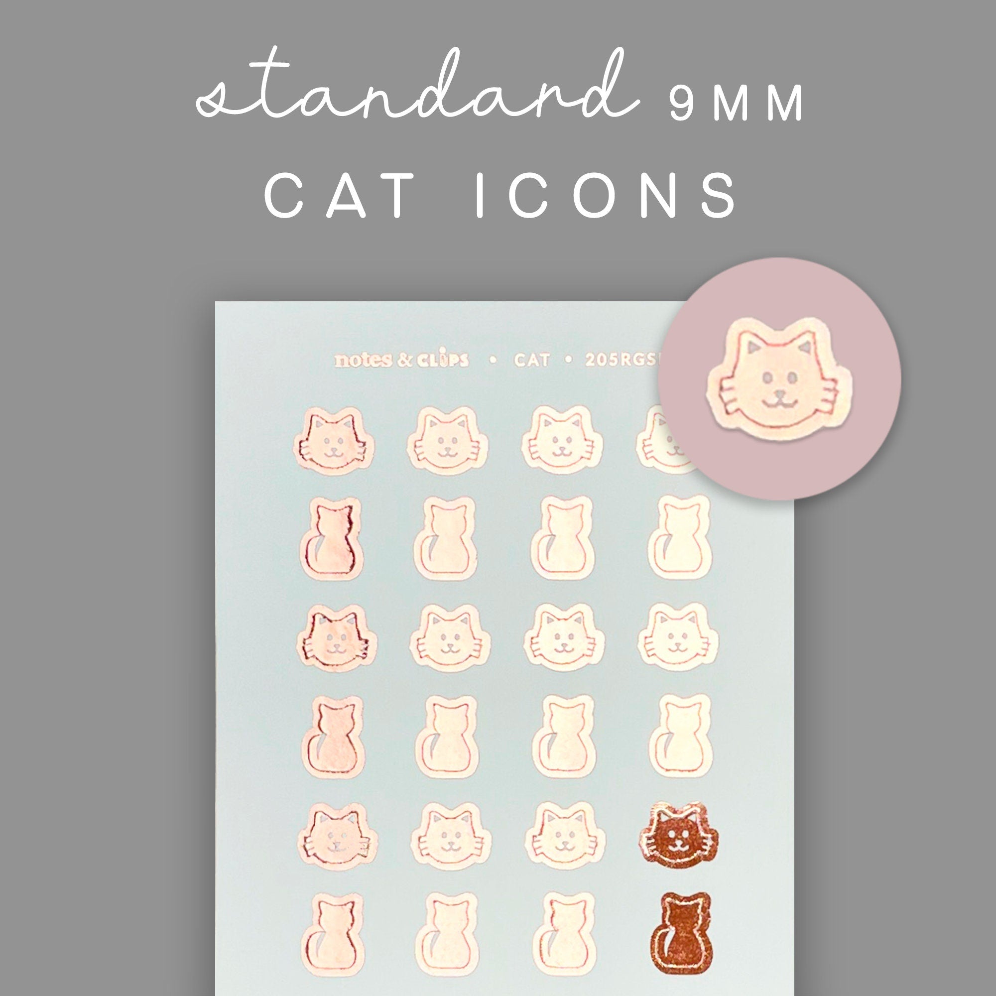 Foiled Cat Planner Stickers, 9mm Cat Icons