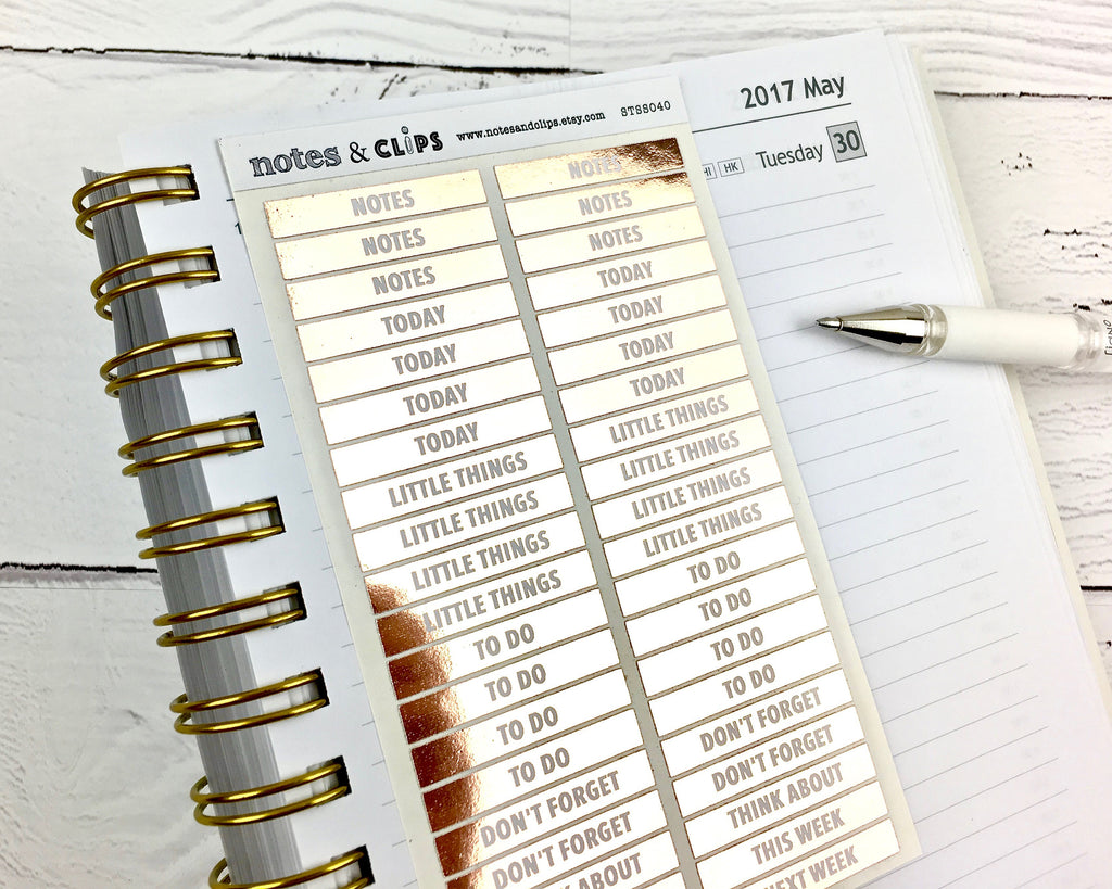 Foiled Planner Stickers, Functional Header Stickers