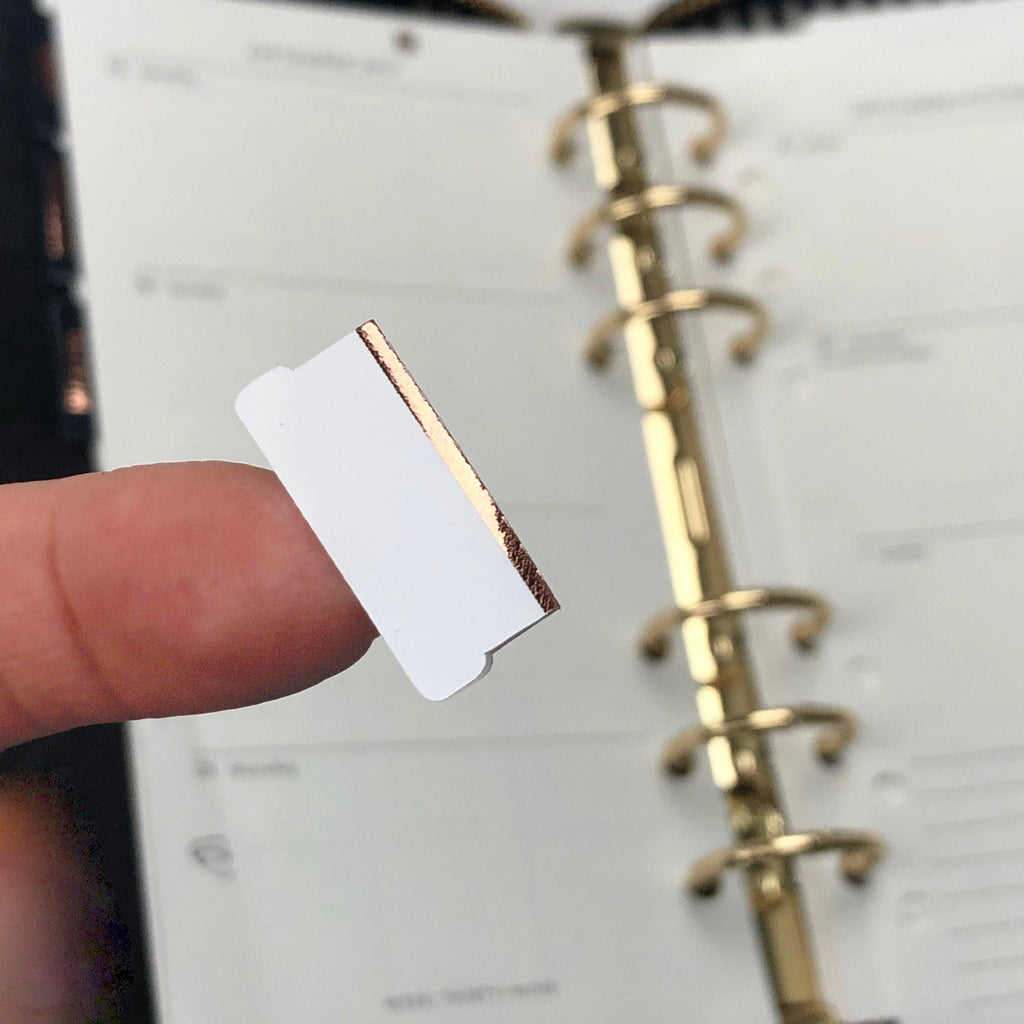 Blank Tab Stickers - White with Foil trim