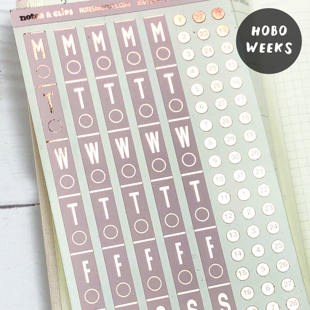 Hobonichi Weeks Foiled Day & Date Stickers: Blush Planner Stickers