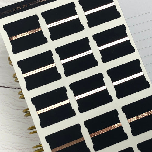 Blank Tab Stickers - Black with Foil trim