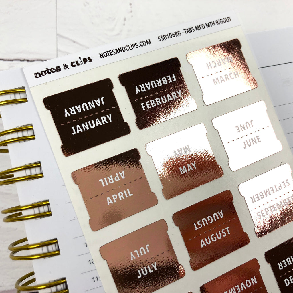 Foiled Medium Tab Month Stickers
