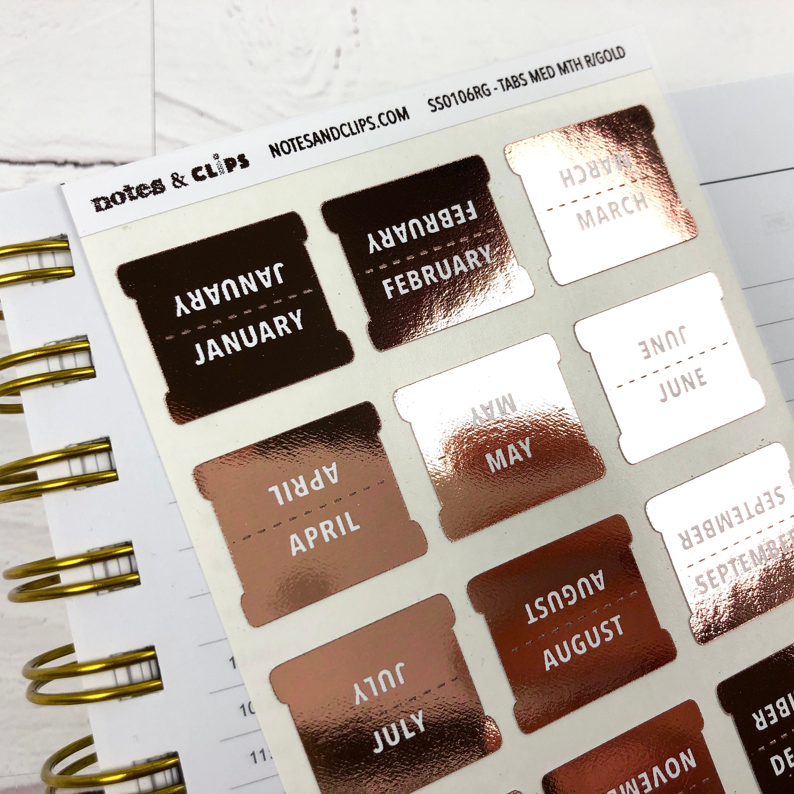 Foiled Medium Tab Month Stickers