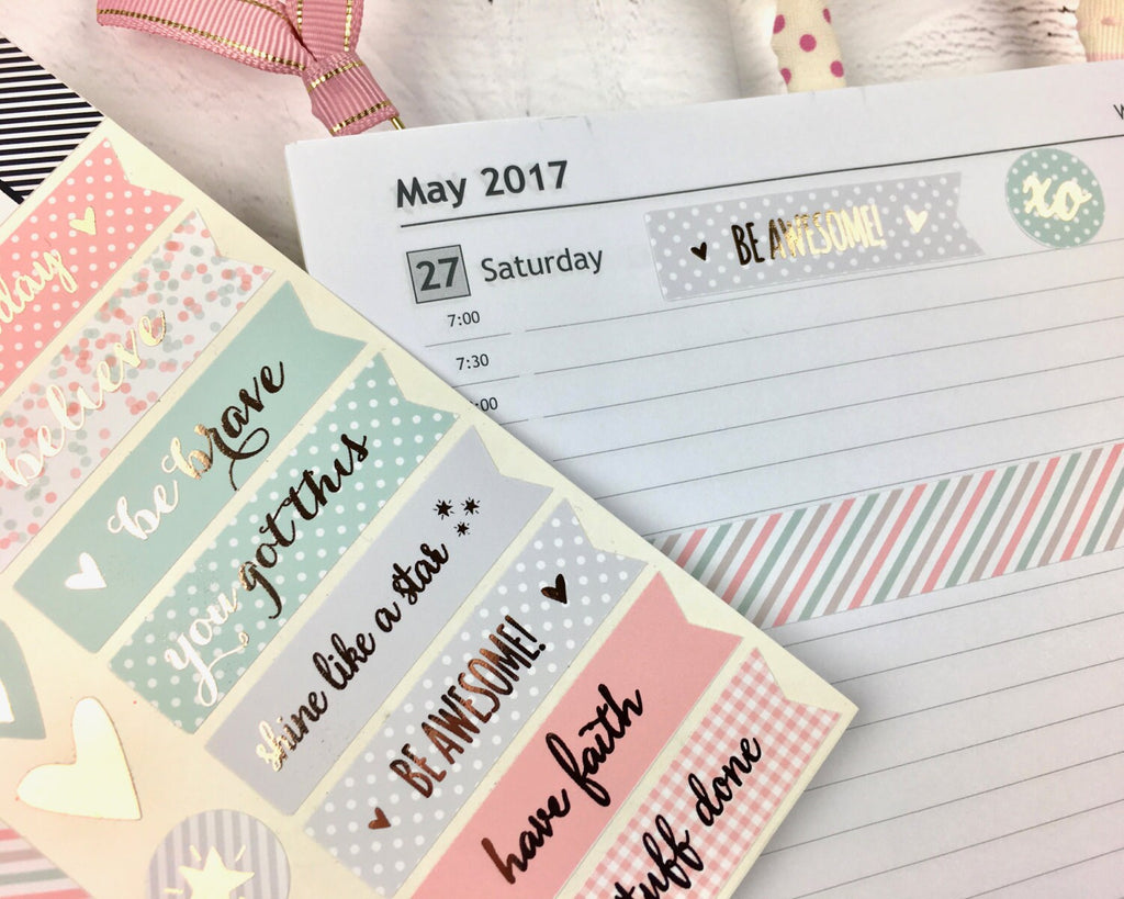 Rose Gold Foiled Planner Stickers: Inspirational Quotes