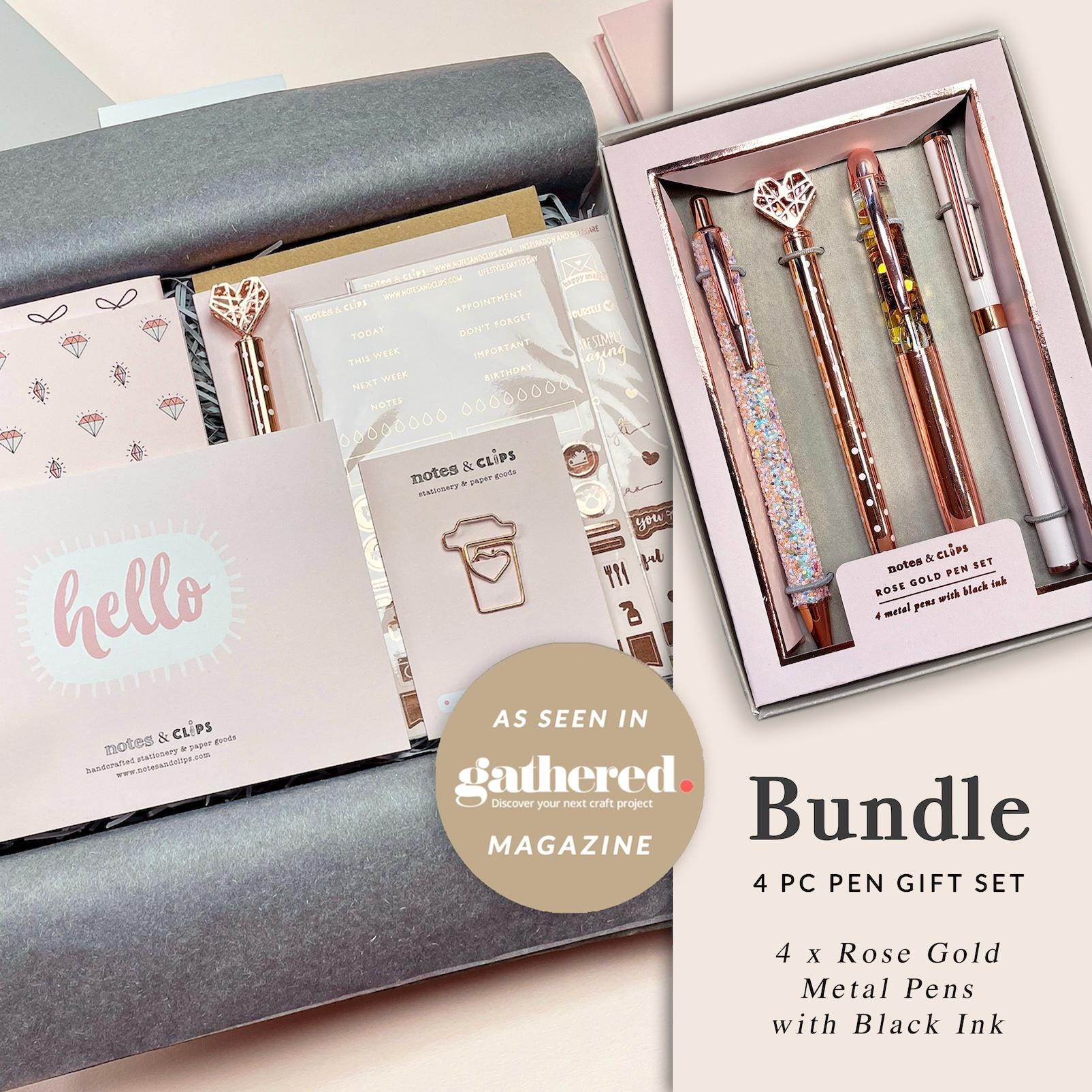Blush Pink Stationery Set: Rose Gold Accents, Letterbox Gift