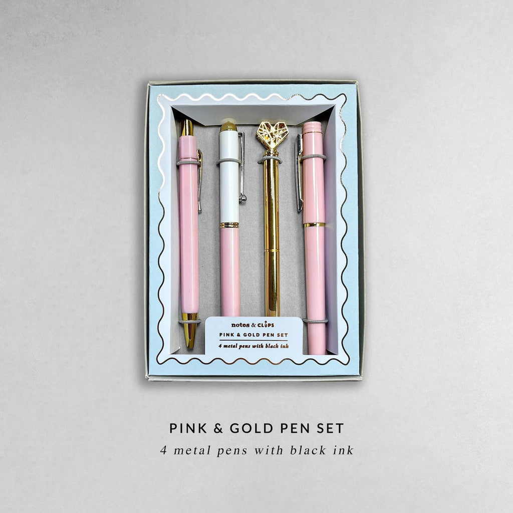 Pink and Gold Pen Gift Set - 4 Black Ink Pens