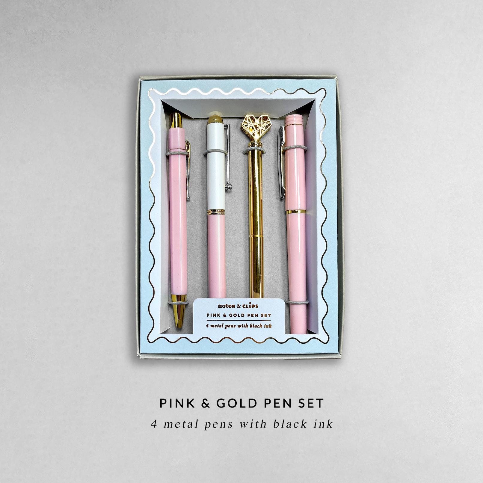 Pink and Gold Pen Gift Set - 4 Black Ink Pens