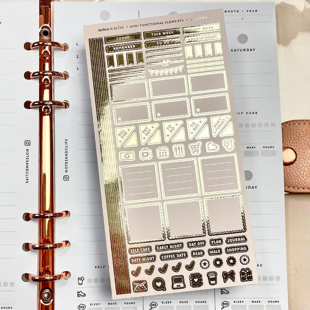 Mini Planner Stickers: Blush & Gold Functional Stickers