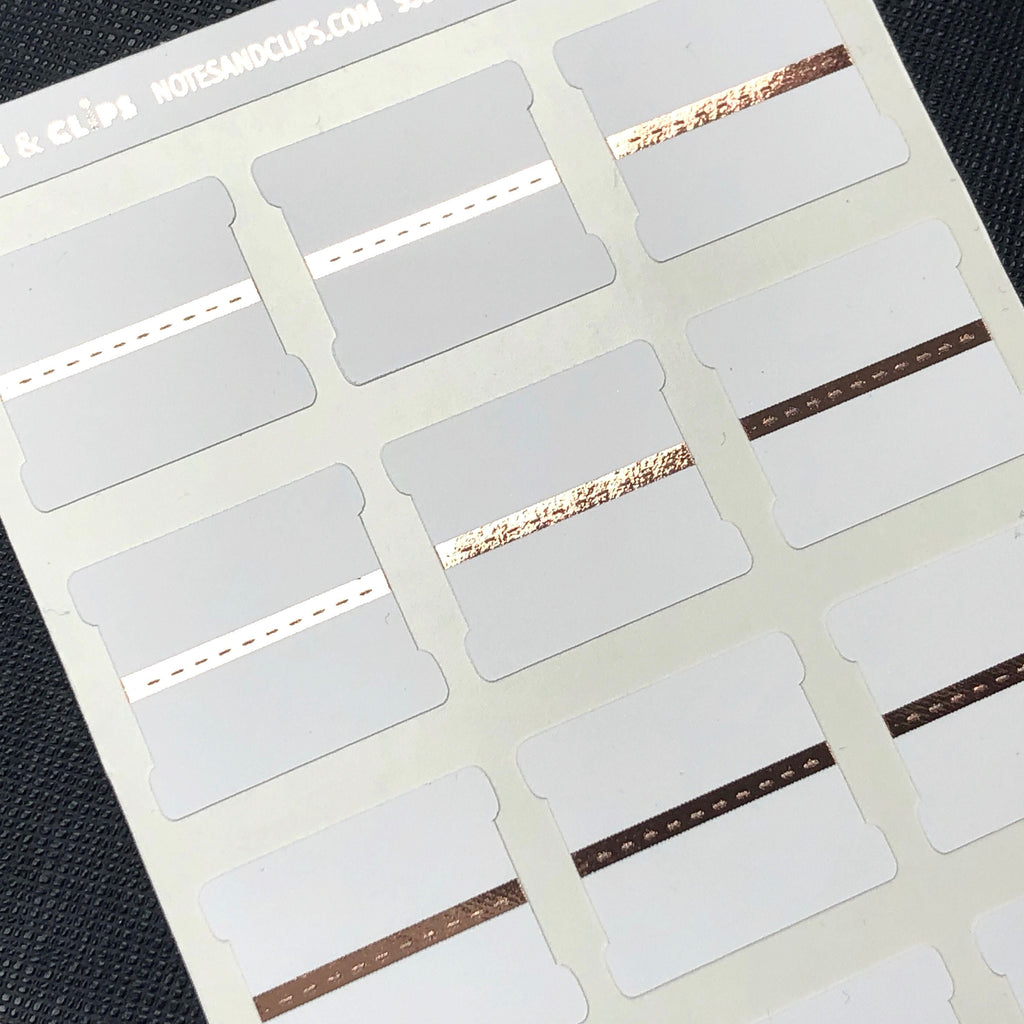 Blank Tab Stickers - White with Foil trim