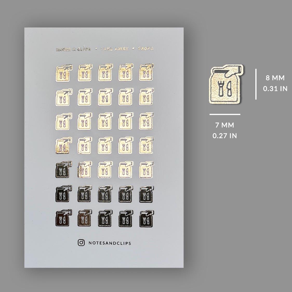 Foiled Takeout Icon Stickers, Planner Accessories (7mm)
