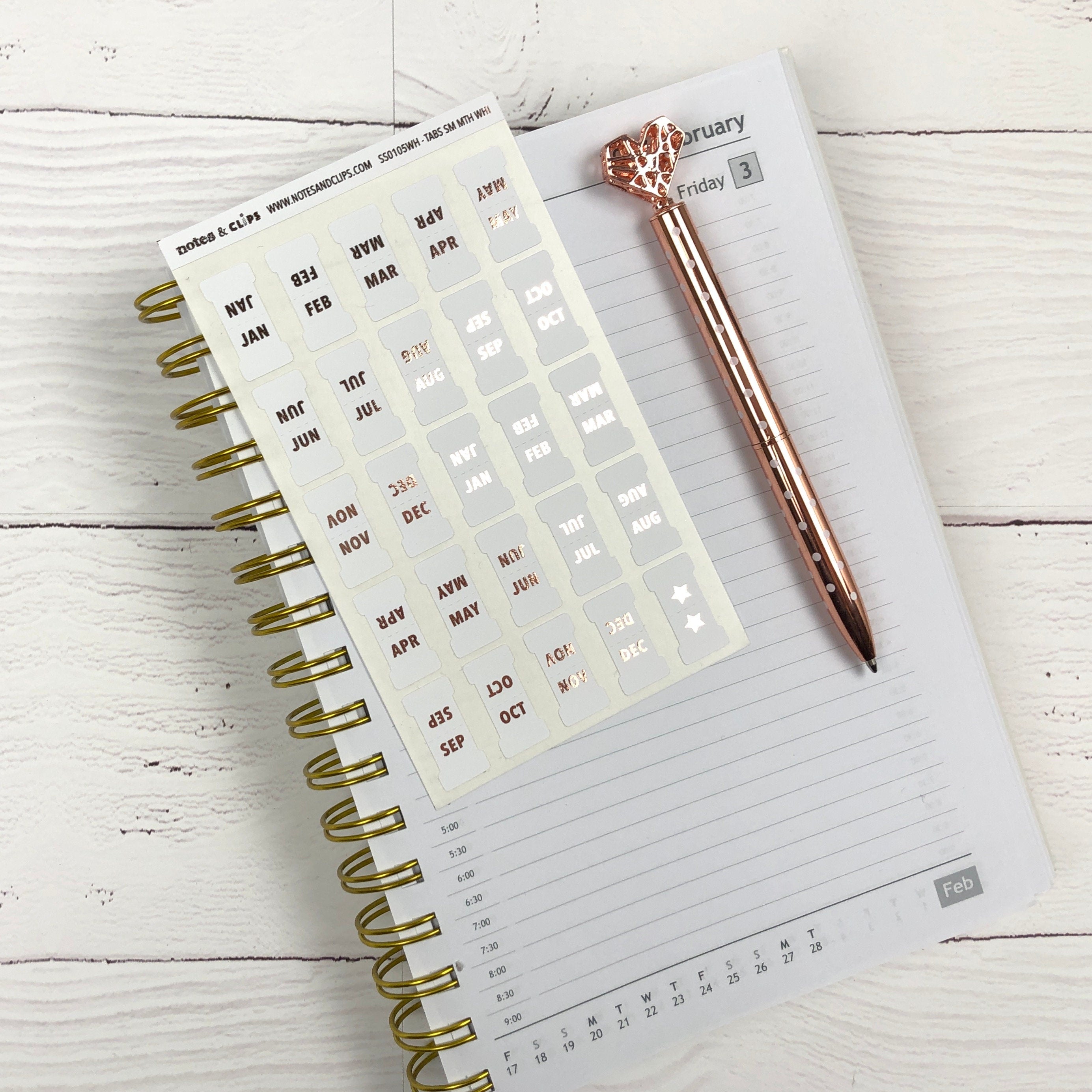 White Foiled Small Monthly Tabs