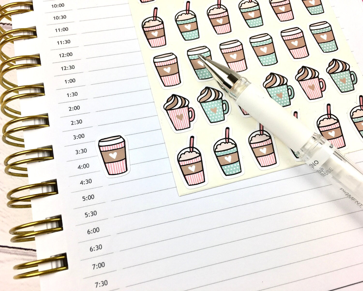 Coffee Planner Stickers, Pink and Mint, Bujo Stickers