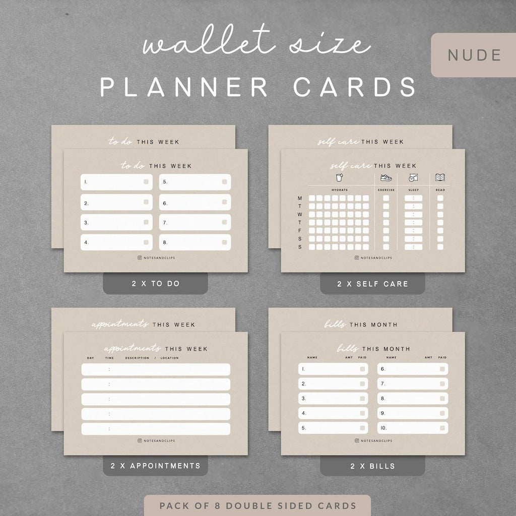 Pack of 8 Planner Cards - Blush, Nude and White